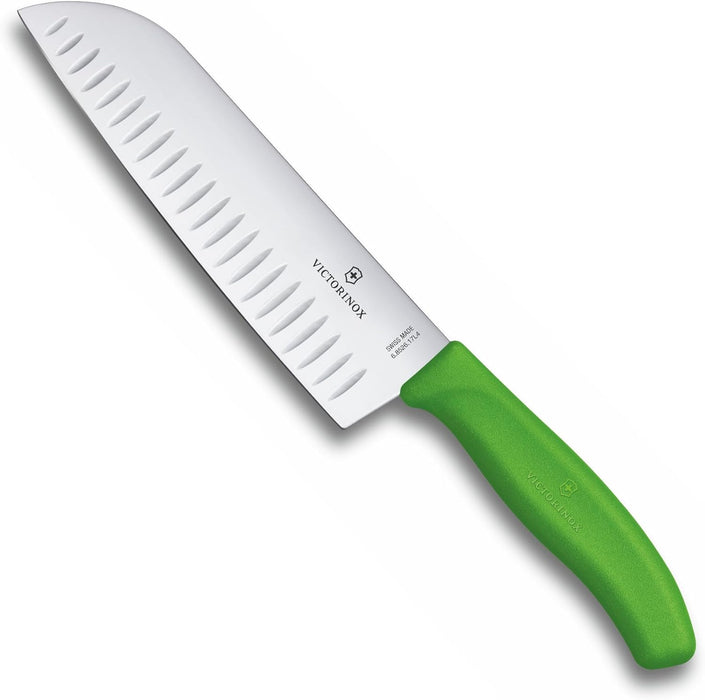 Victorinox 17 cm Fluted Blade Santoku Knife Blister Pack, Green