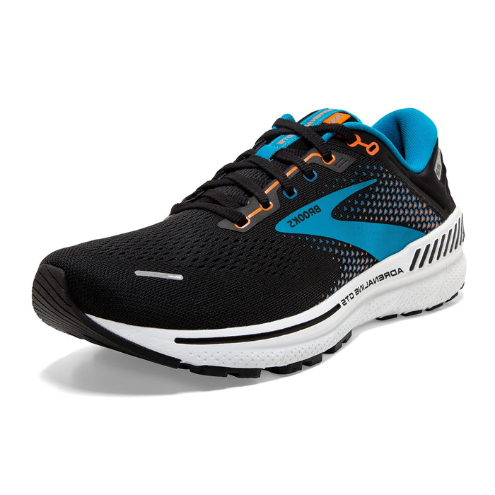 Brooks Men's Adrenaline GTS 22 Running Shoe - Black/Blue/Orange - 7.5 Medium